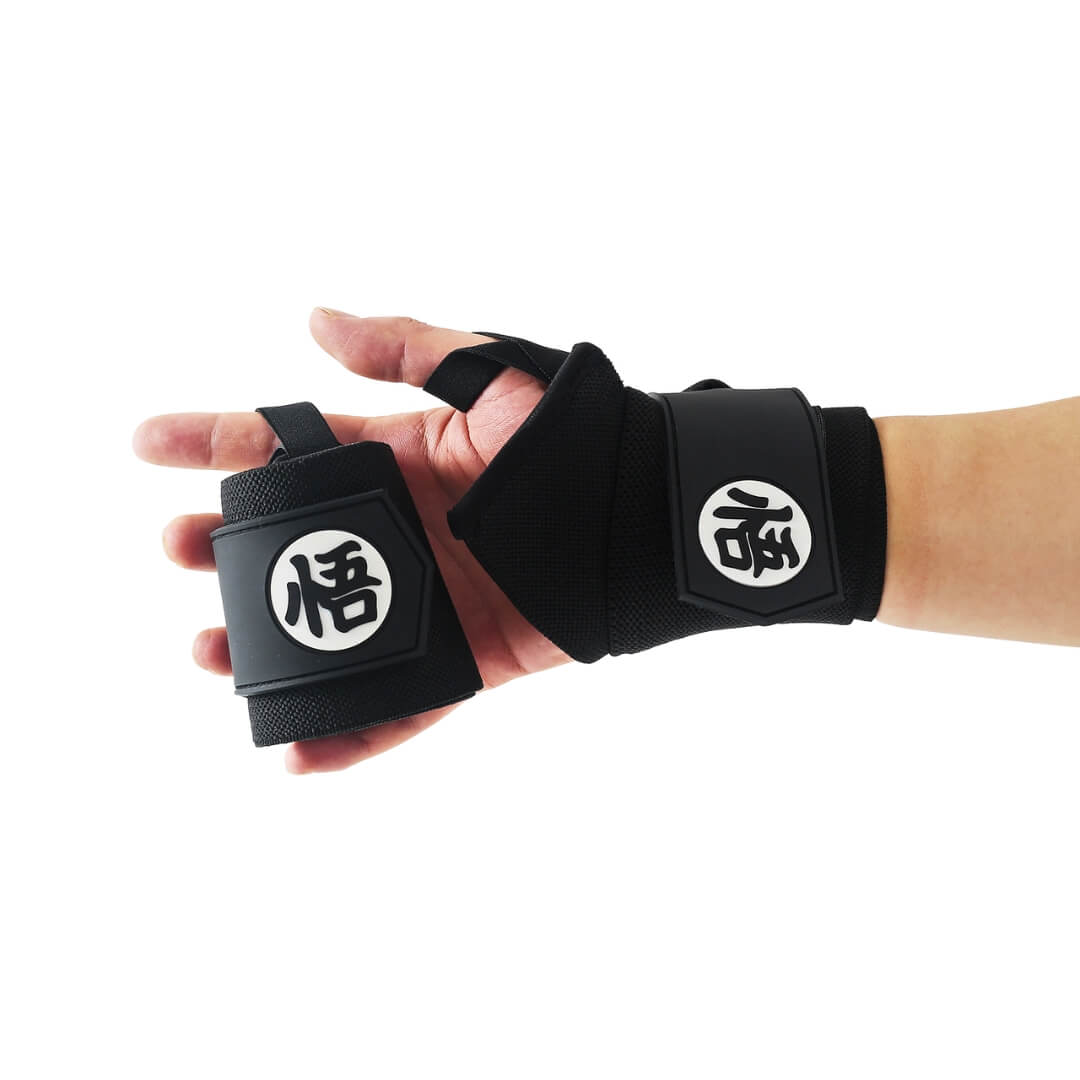 Black Dragonball Z wrist wraps wrapped up | black anime wrist wraps inspired by DBZ for strength training such as powerlifting