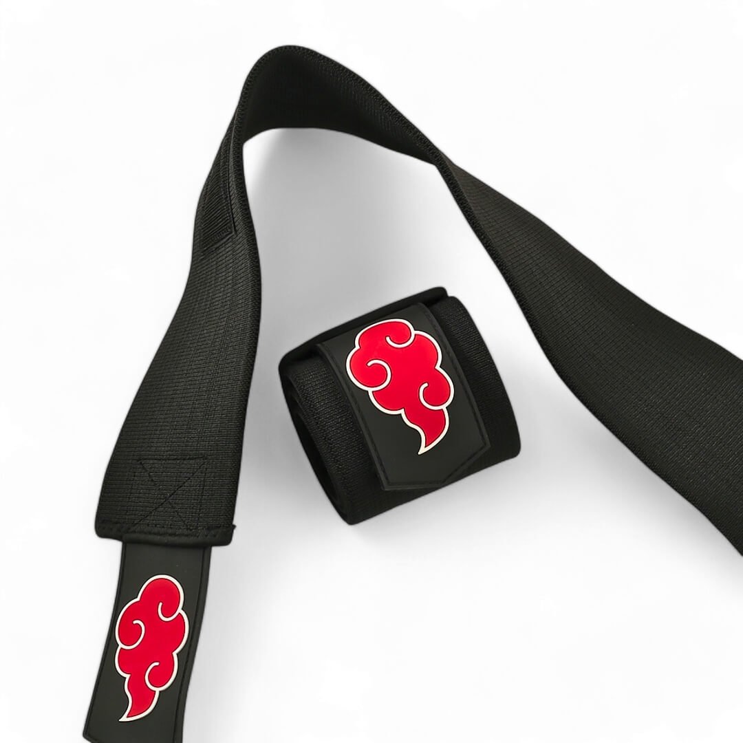 Showcasing the stiffer version of Akatsuki wrist wraps. Ideal for weight lifting, strength training, and more. Enjoy superior wrist protection and stability with Naruto-inspired gear.