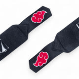 Showcasing the stiffer version of Akatsuki wrist wraps. Ideal for weight lifting, strength training, and more. Enjoy superior wrist protection and stability with Naruto-inspired gear. 