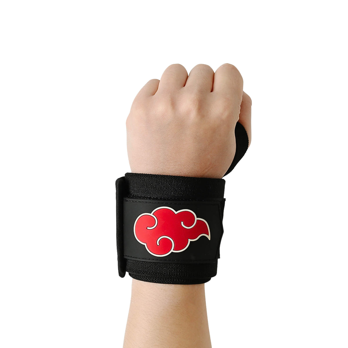 Showcasing the stiffer version of Akatsuki wrist wraps. Ideal for weight lifting, strength training, and more. Enjoy superior wrist protection and stability with Naruto-inspired gear.