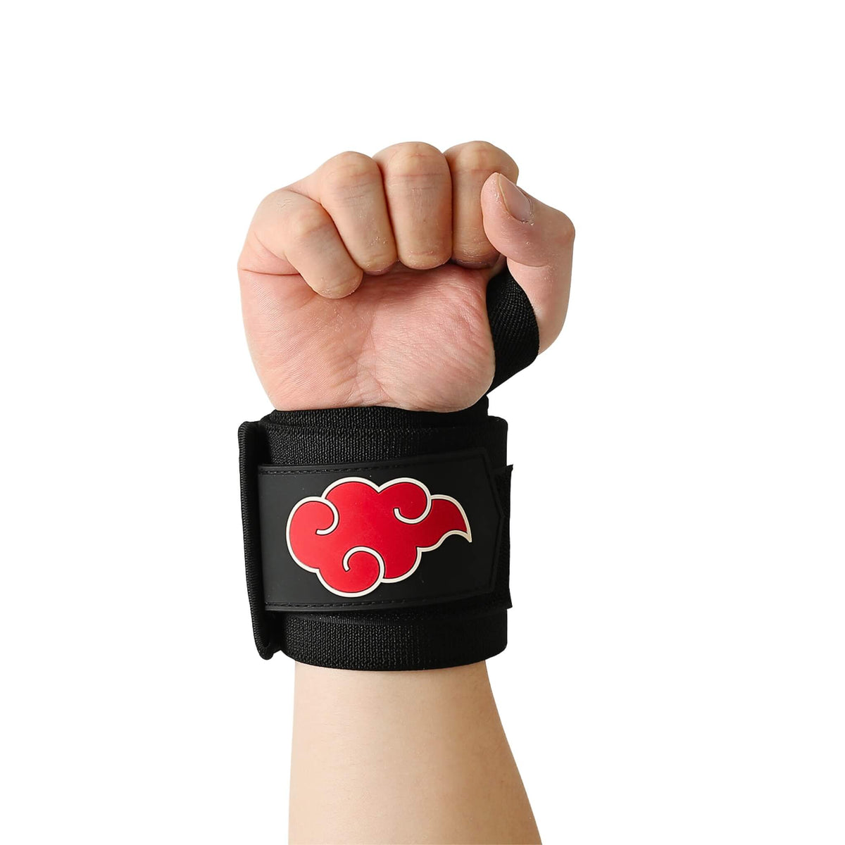 Showcasing the stiffer version of Akatsuki wrist wraps. Ideal for weight lifting, strength training, and more. Enjoy superior wrist protection and stability with Naruto-inspired gear.